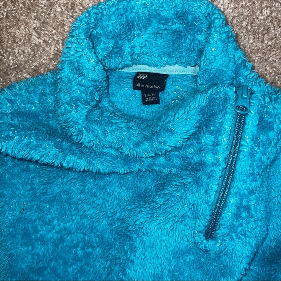 All In Motion Girls 6 High Pile Sherpa Fleece Pullover Sweatshirt 1/4 zip Teal - Picture 4 of 5